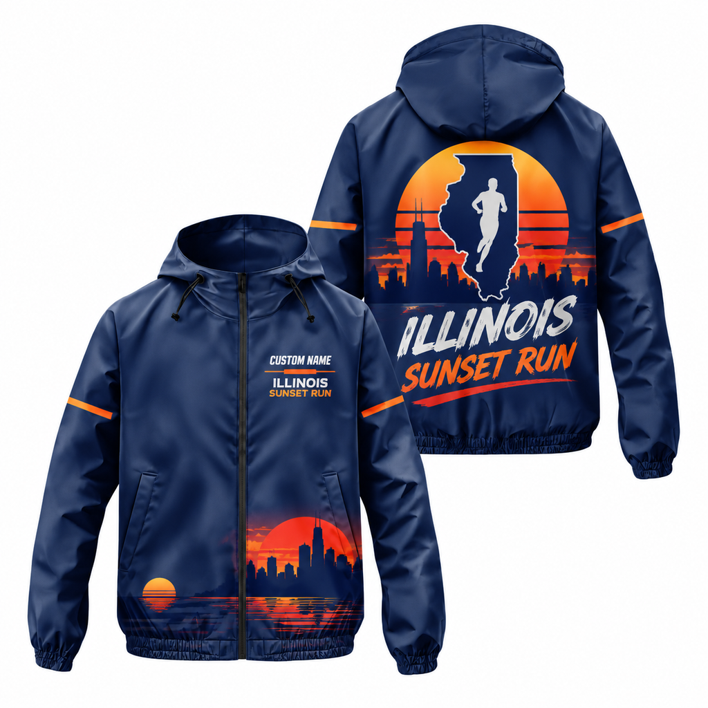 Custom Name Illinois Sunset Run Illinois Running Windbreaker Jacket