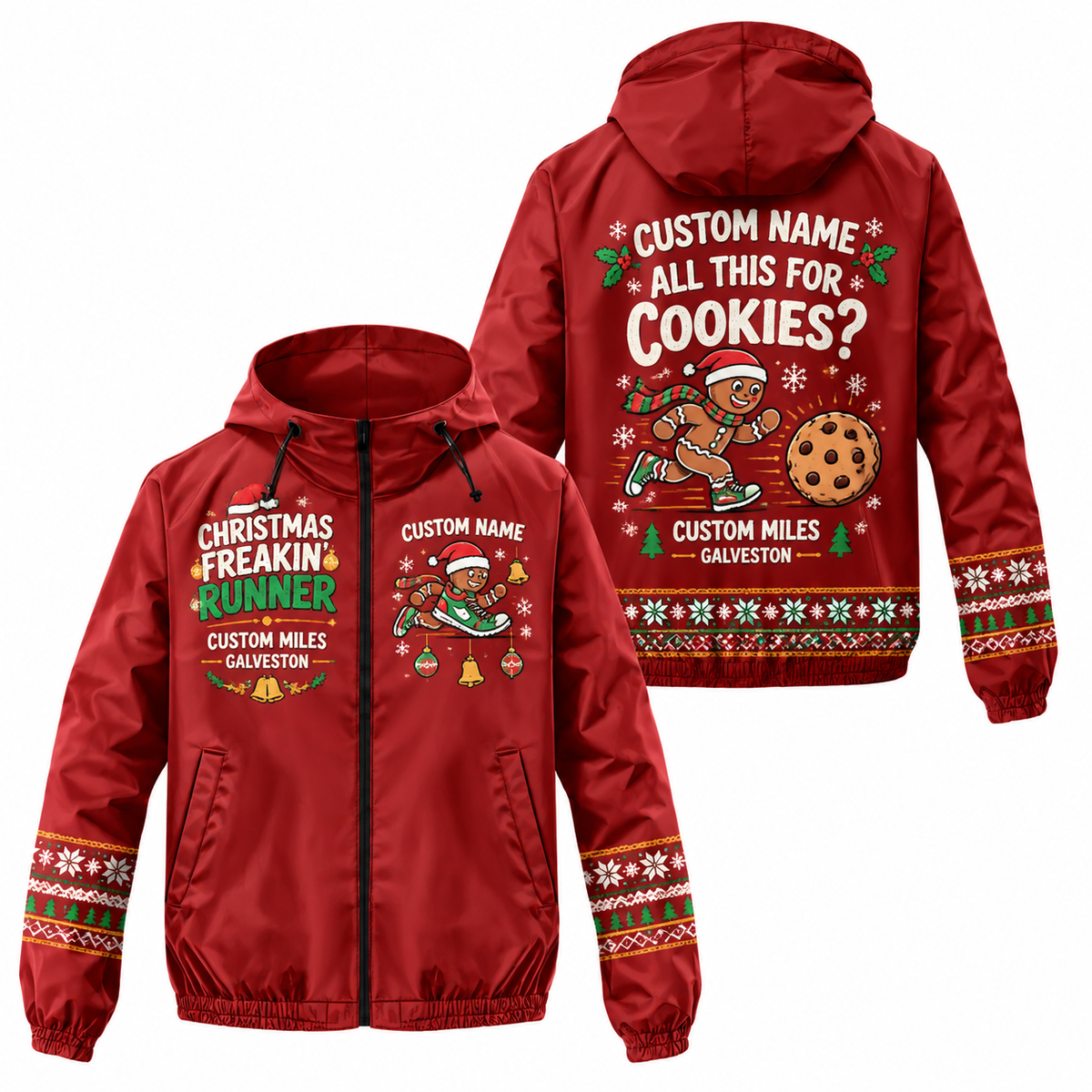 Custom Name Christmas Freakin’ Runner Santa Hustle Galveston Running Windbreaker Jacket