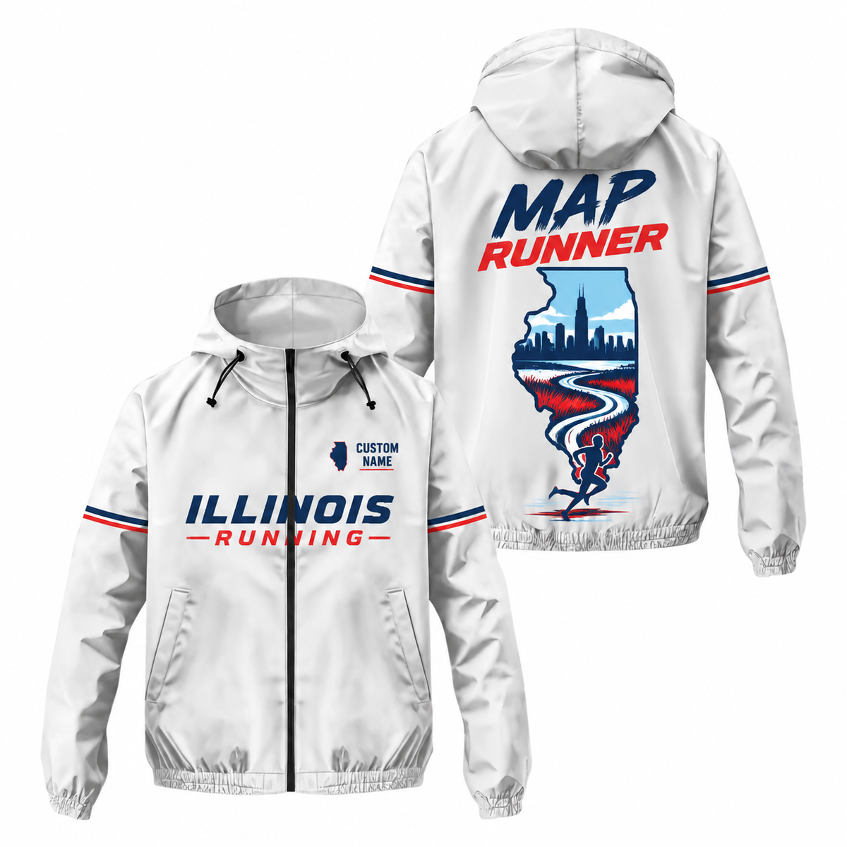 Custom Name Illinois Map Runner Illinois Running Windbreaker Jacket
