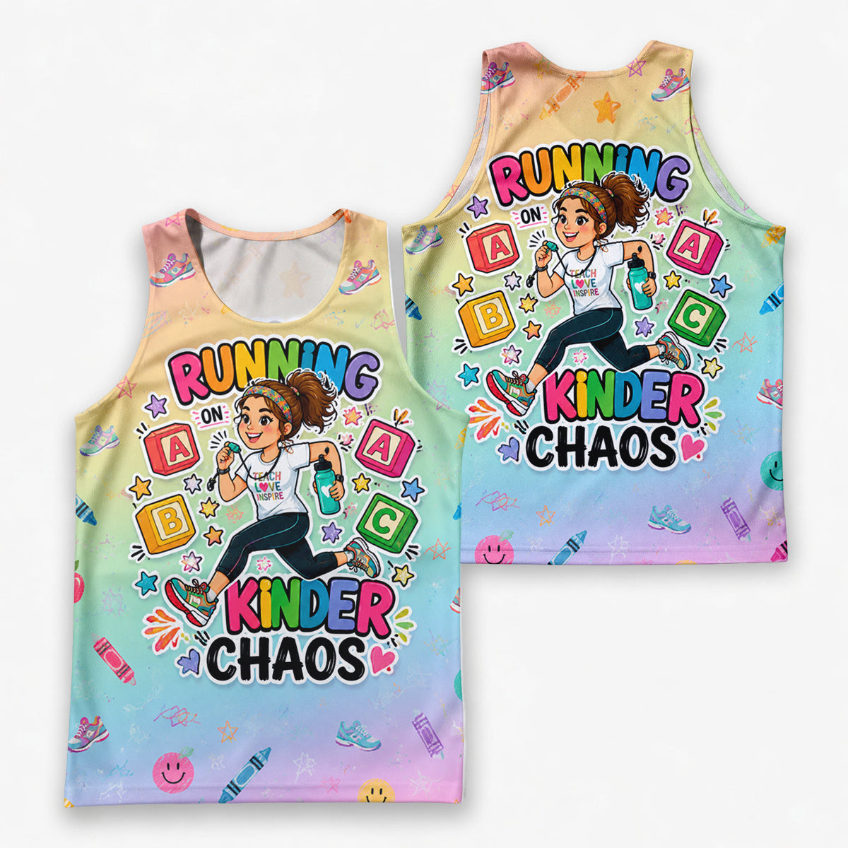 Teacher Running Tank Top Kindergarten Chaos Runner Tech Running Singlet