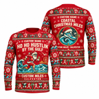 Custom Name Miles Ho Ho Hustlin’ by the Gulf Santa Hustle Galveston Running Long Sleeve Shirt