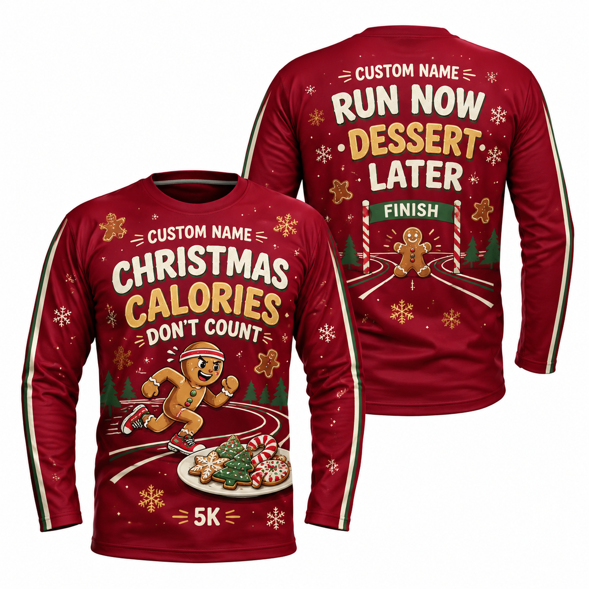 Custom Name Christmas Calories Don’t Count Running Long Sleeve Shirt