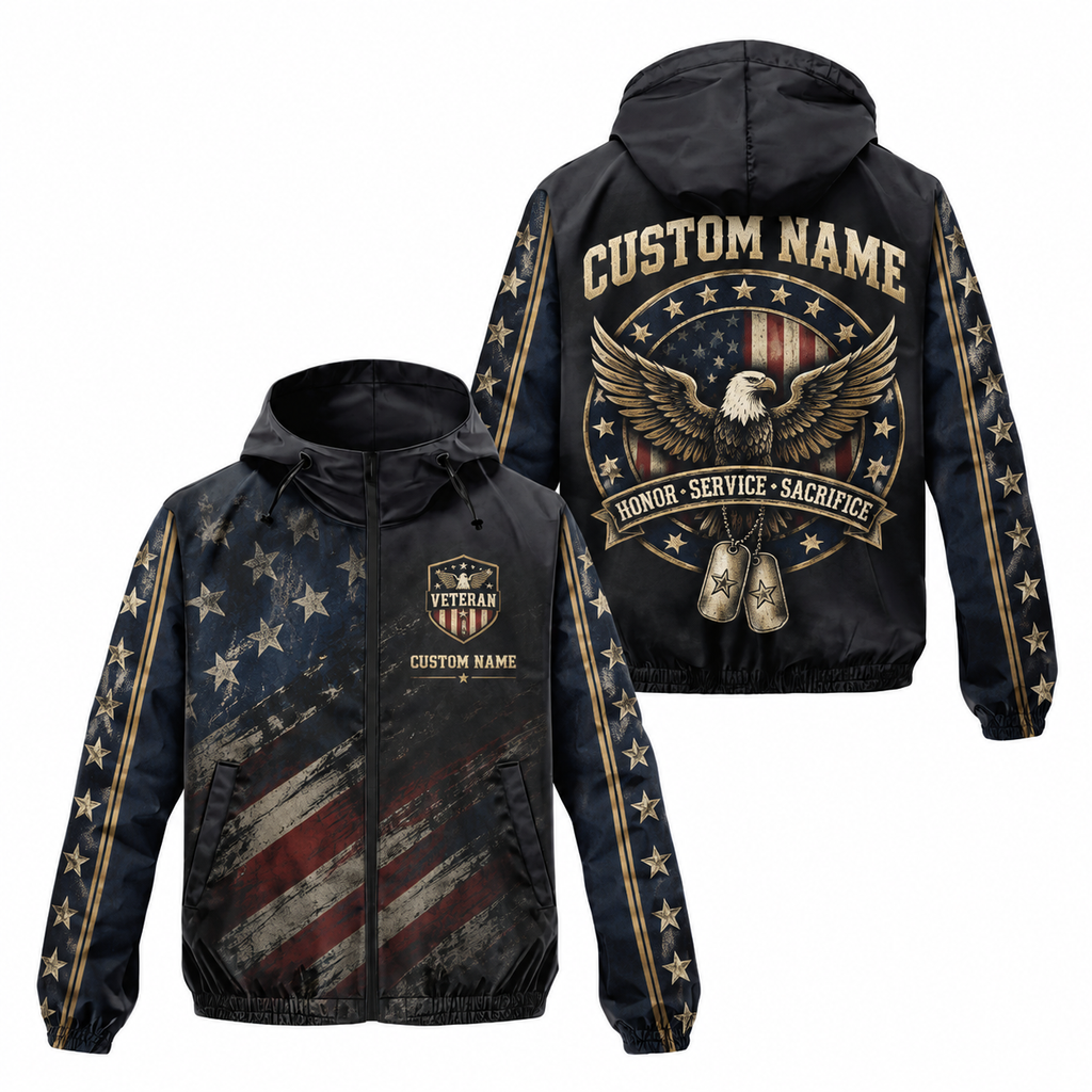 Custom Name Honor Service Sacrifice Veteran Running Windbreaker Jacket