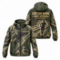 Custom Name Army Camo Miles Veteran Running Windbreaker Jacket