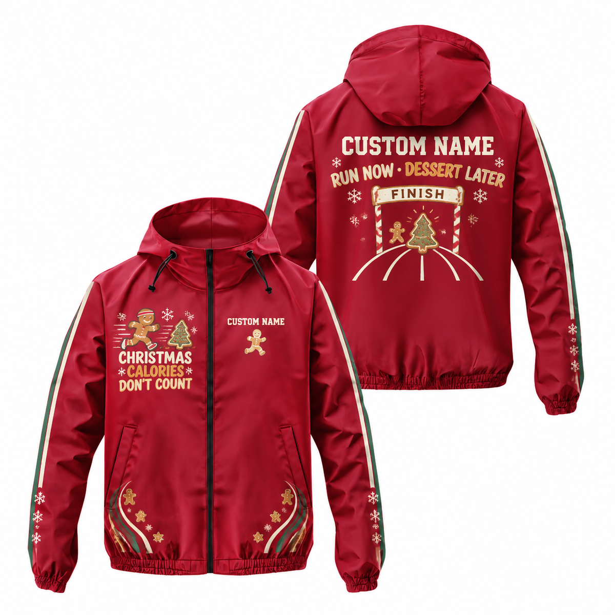 Custom Name Christmas Calories Don’t Count Running Windbreaker Jacket