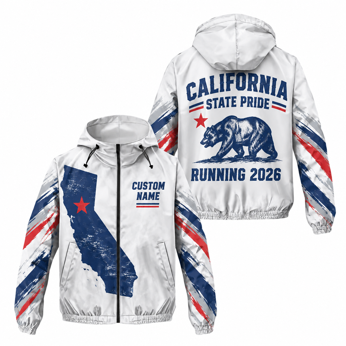 Custom Name California State Pride Runner Running Windbreaker Jacket
