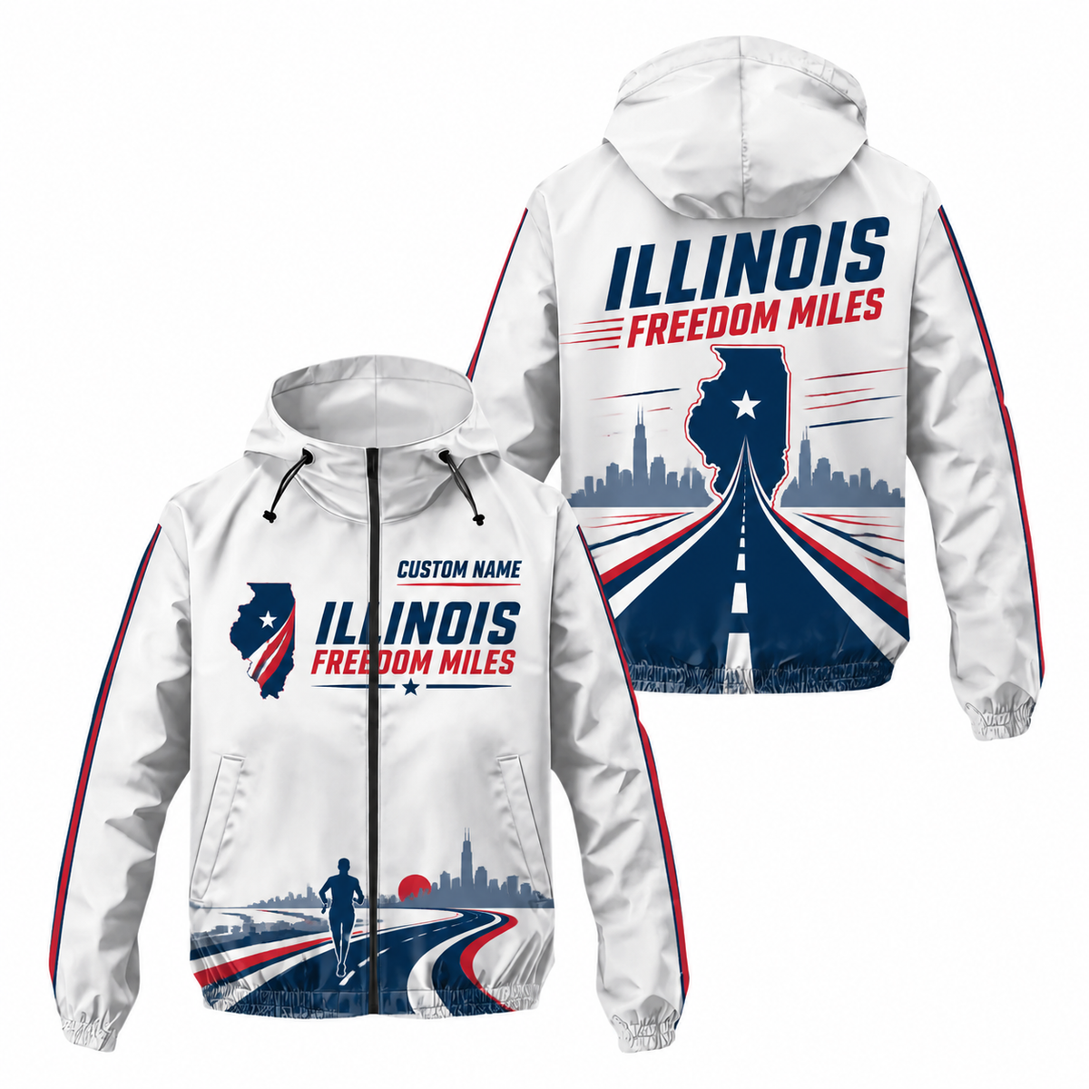 Custom Name Illinois Freedom Miles Illinois Running Windbreaker Jacket