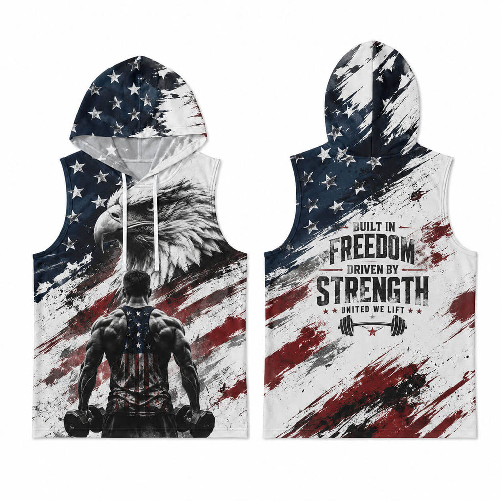 Built In Freedom Driven By Strength Men's Workout Hooded Tank Top