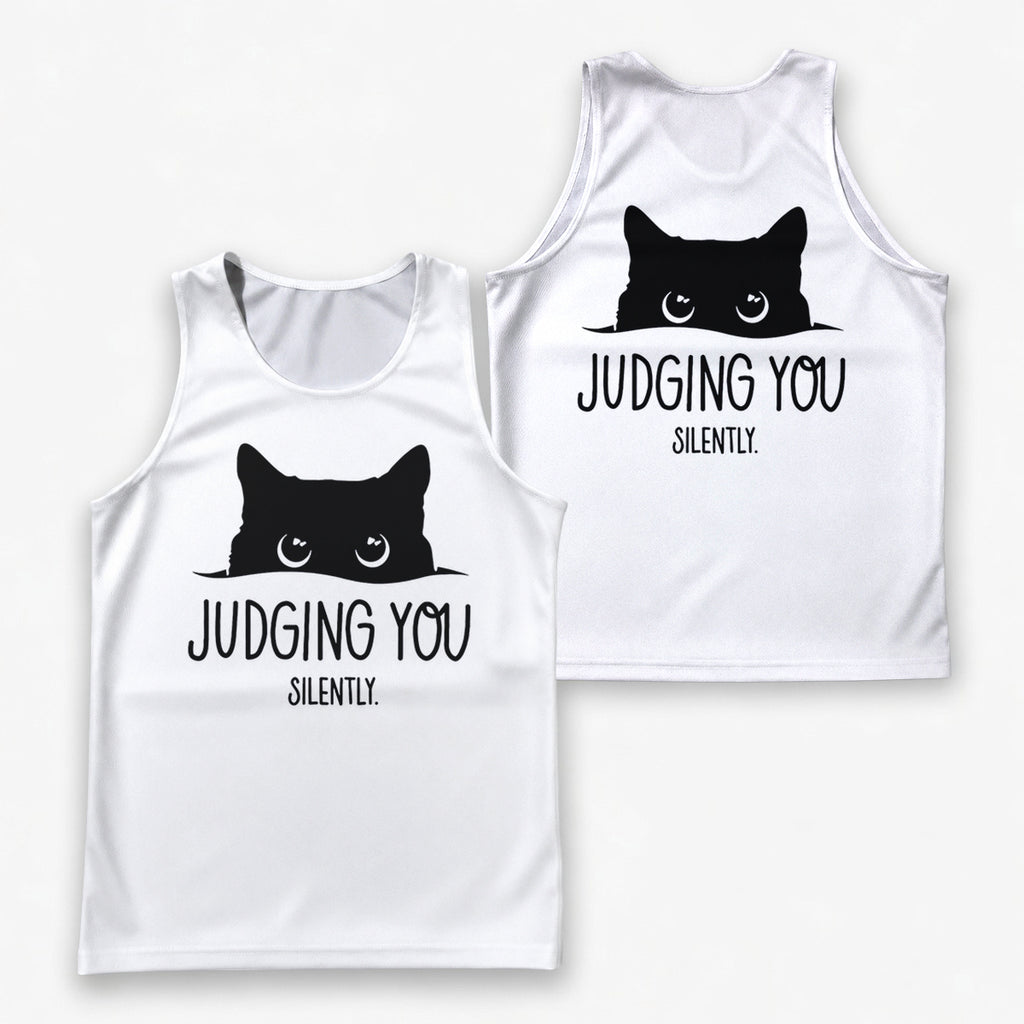 Cat Running Tank Top Black Cat Silently Judging You Running Singlet for Men and Women
