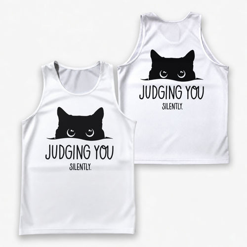 Cat Running Tank Top Black Cat Silently Judging You Running Singlet for Men and Women