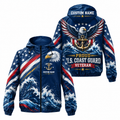 Custom Name Coast Guard Eagle Ocean Veteran Running Windbreaker Jacket