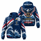 Custom Name Coast Guard Eagle Ocean Veteran Running Windbreaker Jacket