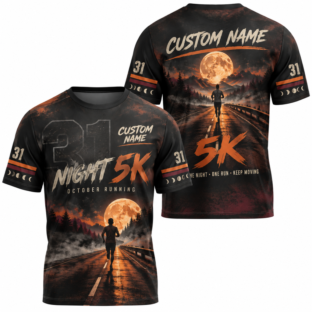 Custom Name October 31 Night 5K Halloween Tech Running T-Shirt