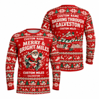 Custom Name Miles Merry & Bright Miles Santa Hustle Galveston Running Long Sleeve Shirt