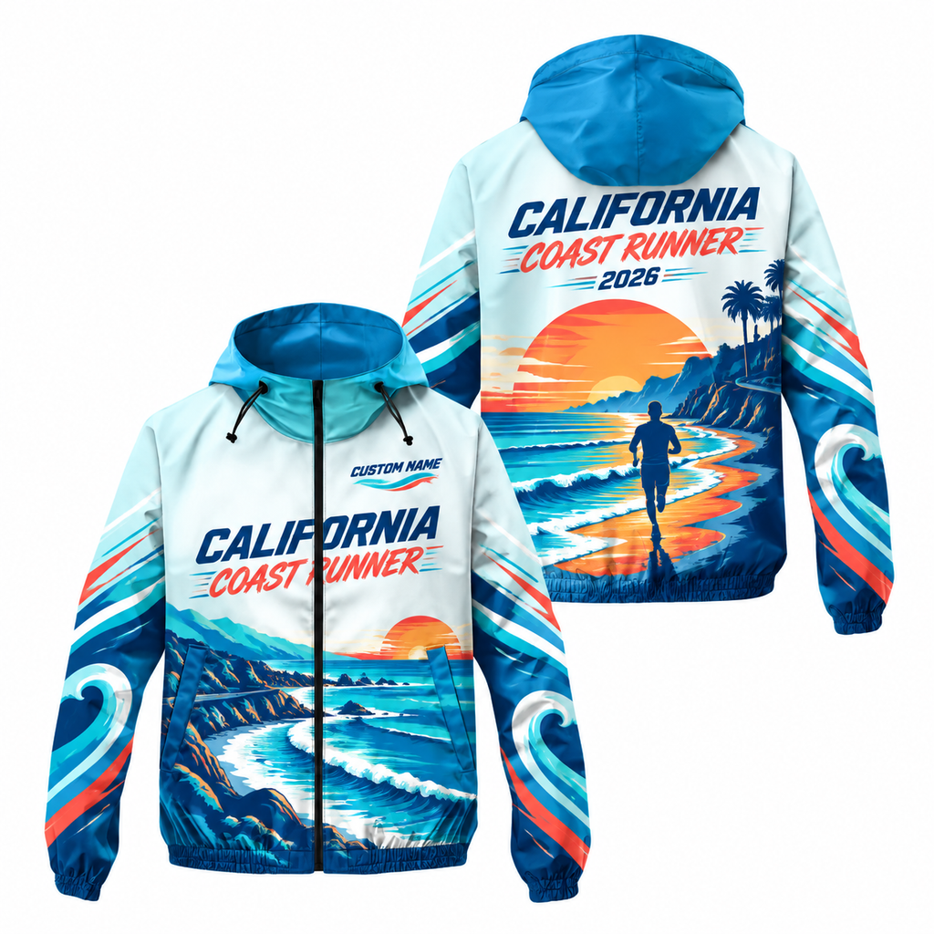 Custom Name California Coast Runner Running Windbreaker Jacket