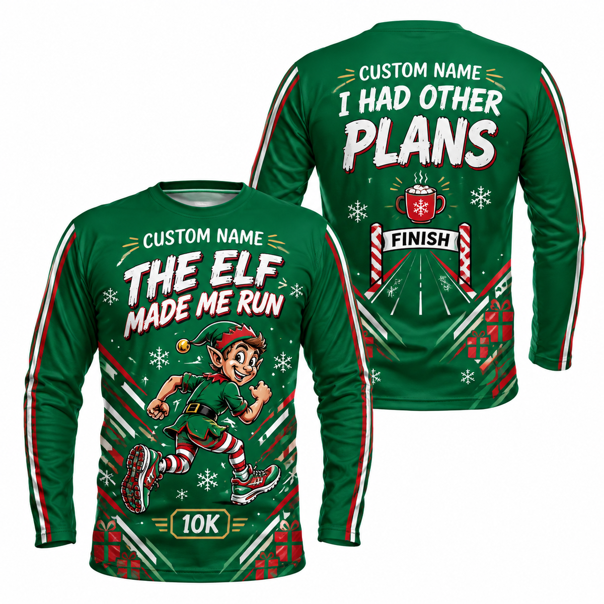 Custom Name Elf Made Me Run Running Long Sleeve Shirt