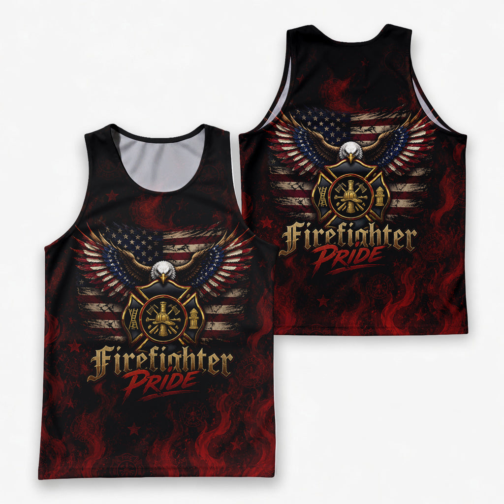 Men's Running Tank Top Firefighter Pride American Flag Eagle Running Singlet