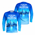 Custom Name Philadelphia Blue Skyline Energy Running Long Sleeve Shirt
