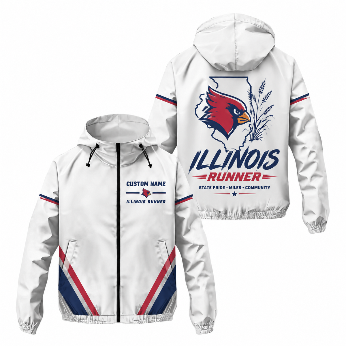 Custom Name Illinois Cardinal Runner Illinois Running Windbreaker Jacket