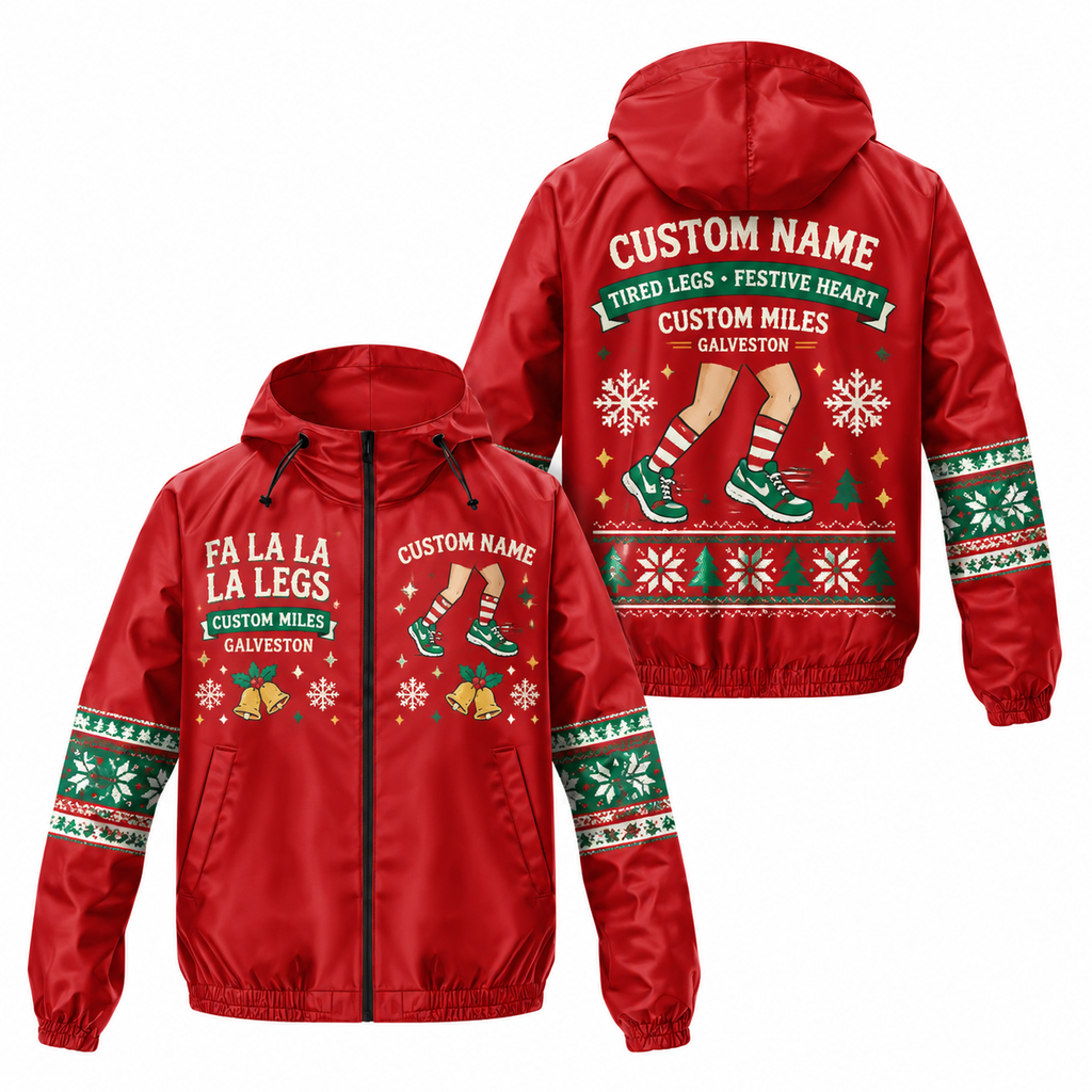Custom Name Fa La La La Legs Santa Hustle Galveston Running Windbreaker Jacket