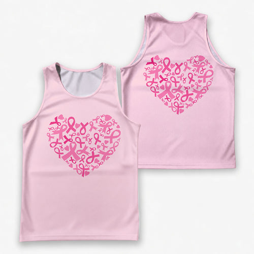Cancer Fighter Running Tank Top Breast Cancer Pink Ribbon Heart Running Singlet for Men and Women