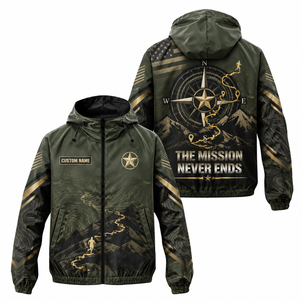 Custom Name Army Mission Never Ends Running Windbreaker Jacket