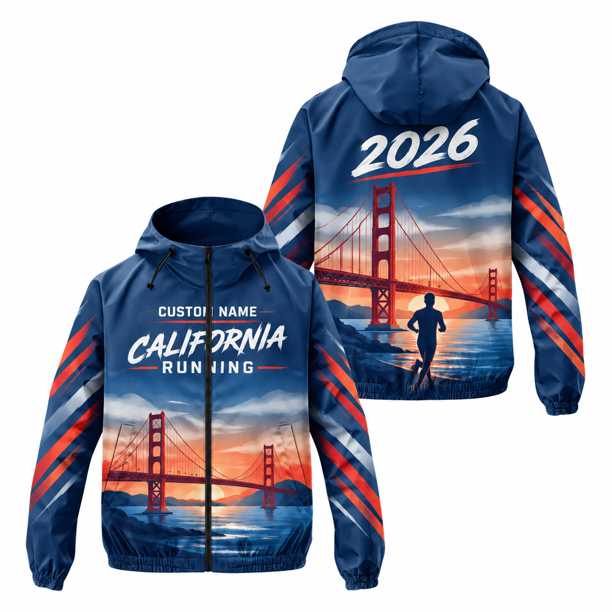 Custom Name California Bridge & Bay Runner Running Windbreaker Jacket