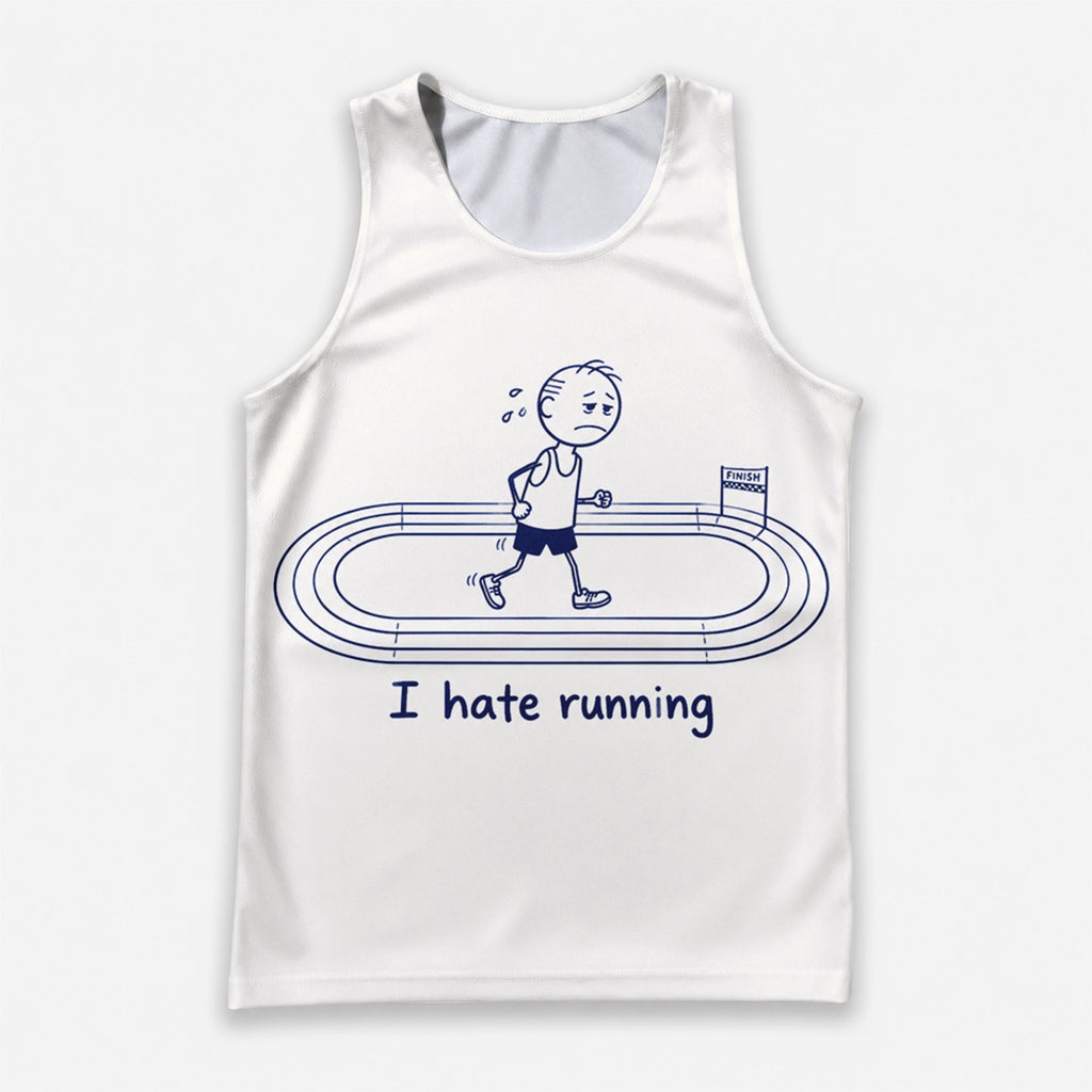 Funny Running Tank Top I Hate Running Lazy Old Man Tech Singlet
