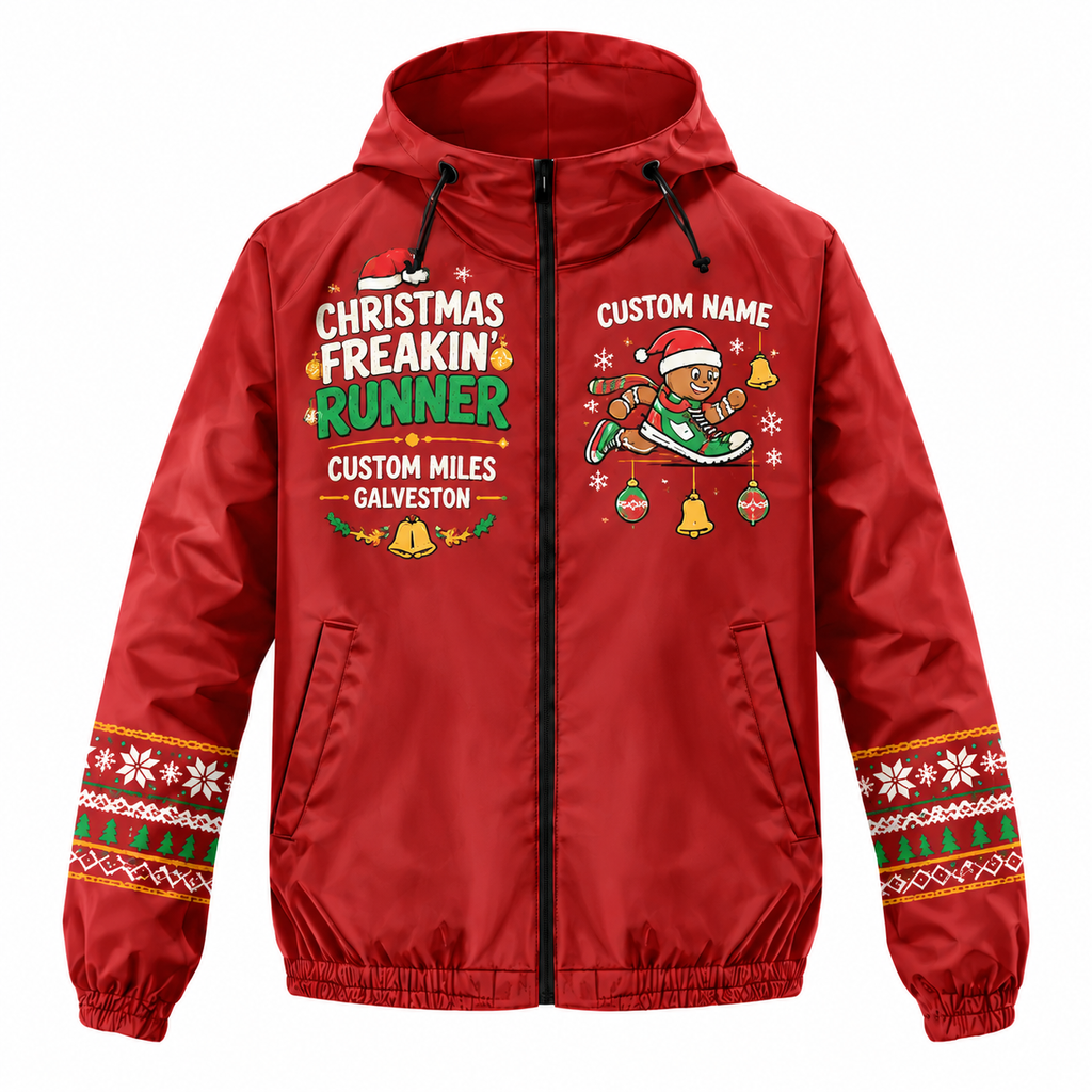 Custom Name Christmas Freakin’ Runner Santa Hustle Galveston Running Windbreaker Jacket