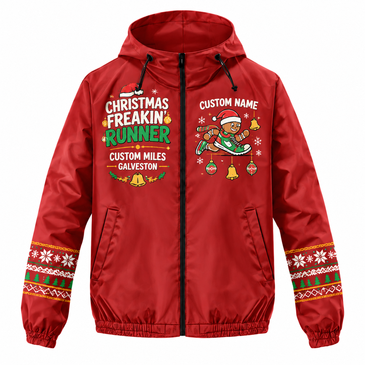 Custom Name Christmas Freakin’ Runner Santa Hustle Galveston Running Windbreaker Jacket