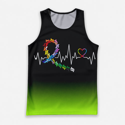 Cancer Fighter Running Tank Top Ribbon Heartbeat Running Singlet for Men and Women