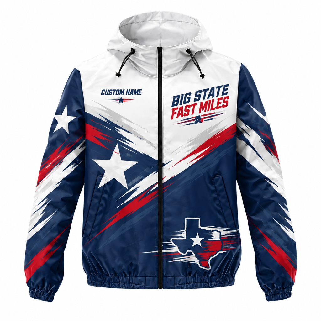 Custom Name Big State Fast Miles Running Windbreaker Jacket