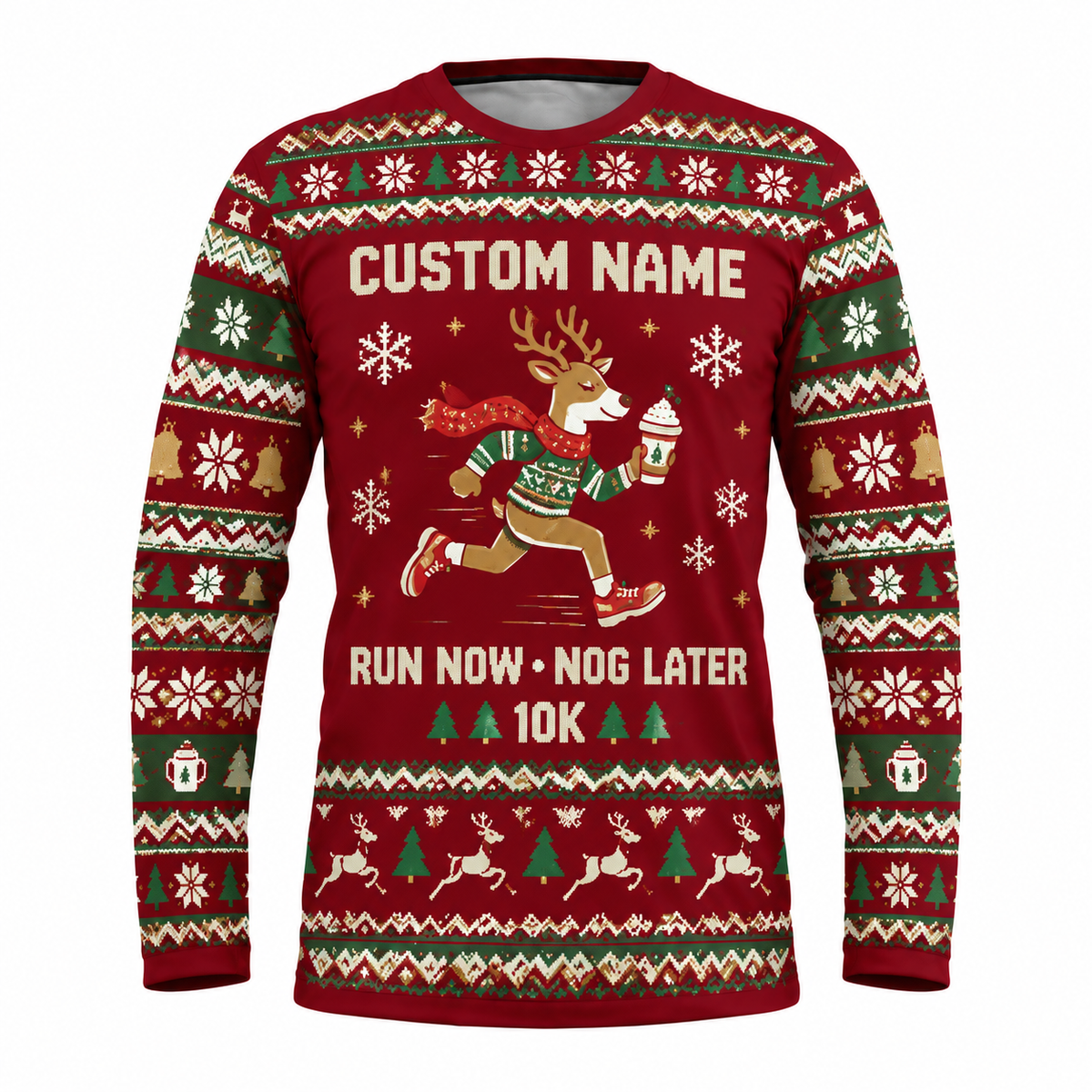 Custom Name Run Now, Nog Later Running Long Sleeve Shirt