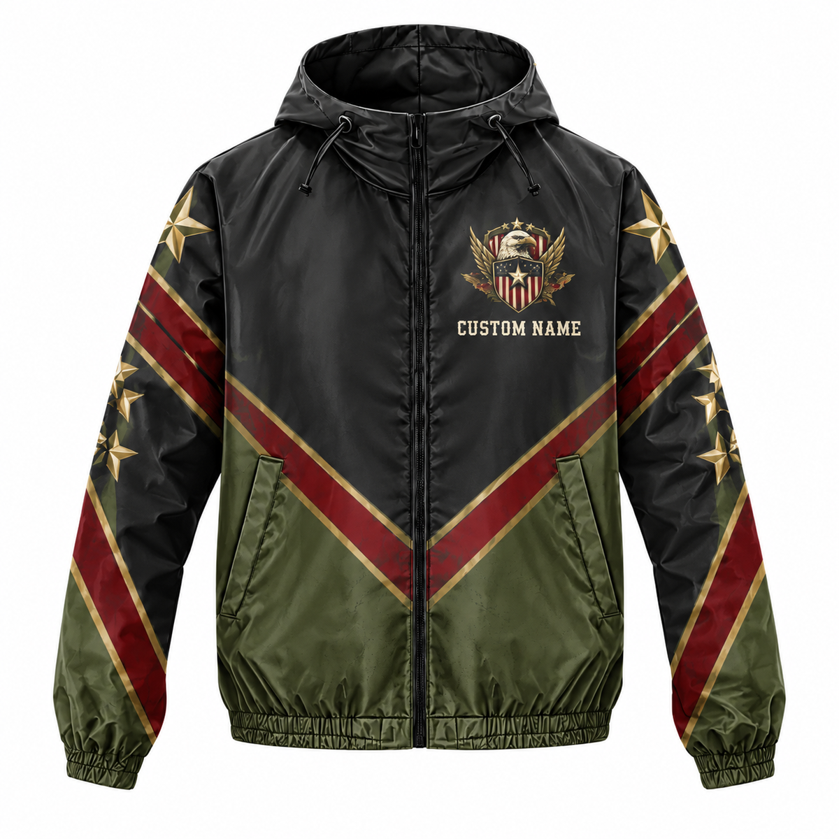 Custom Name Army Eagle Shield Veteran Running Windbreaker Jacket