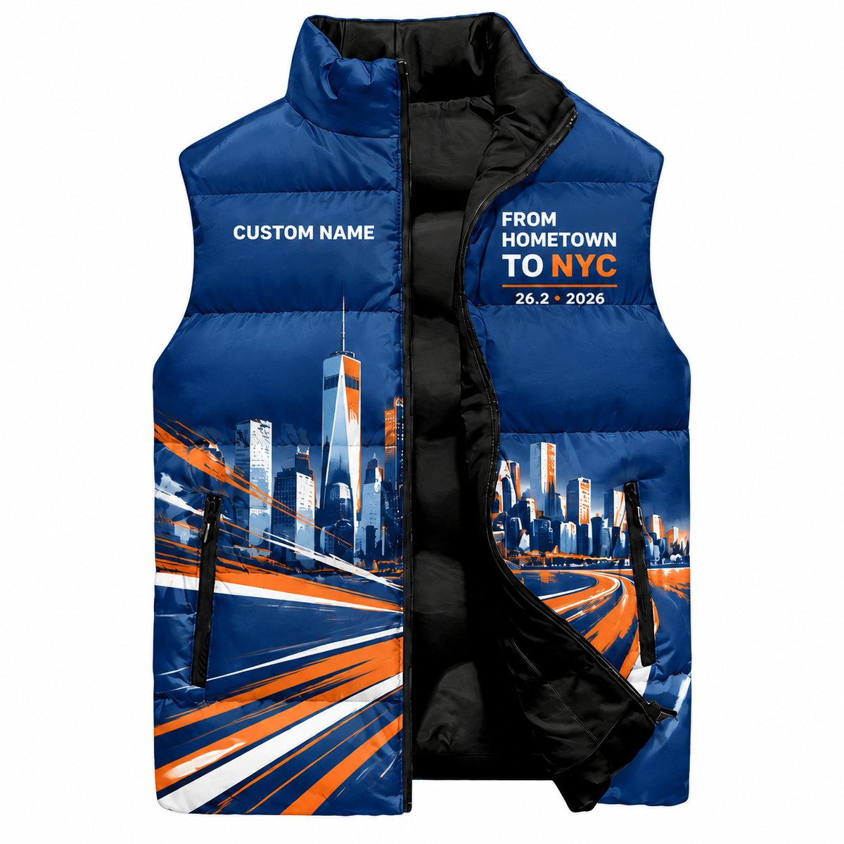 Custom Name From Hometown To NYC Vest Running Sleeveless Puffer Jacket