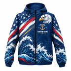 Custom Name Coast Guard Eagle Ocean Veteran Running Windbreaker Jacket