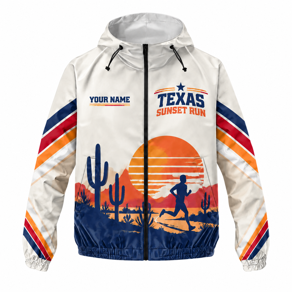 Custom Name Texas Cactus Sunset Running Windbreaker Jacket