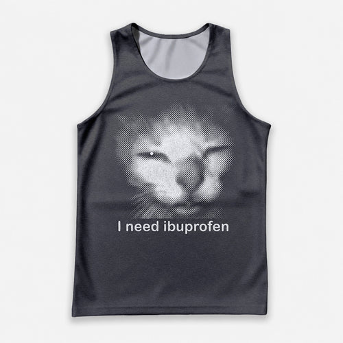Cat Running Tank Top Silly Kitten Ibuprofen Running Singlet for Men and Women