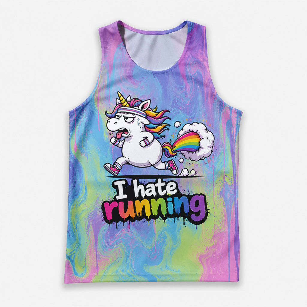 Funny Running Tank Top I Hate Running Unicorn Tech Singlet