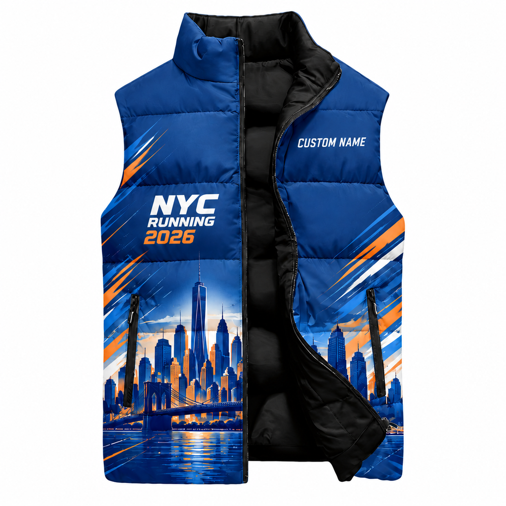 Custom Name Skyline Pulse NYC Sleeveless Running Puffer Jacket