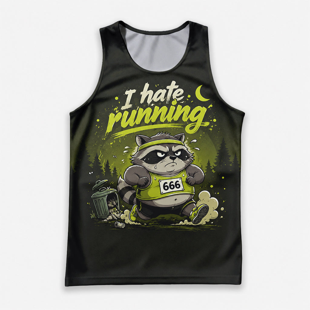 Funny Running Tank Top I Hate Running Racoon Tech Singlet