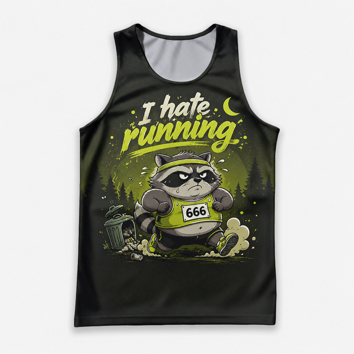 Funny Running Tank Top I Hate Running Racoon Tech Singlet