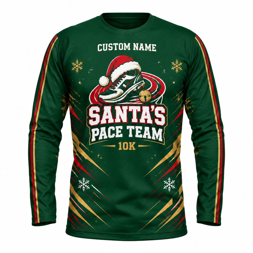 Custom Name Santa’s Pace Team Running Long Sleeve Shirt