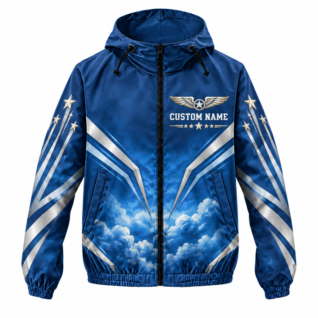 Custom Name Air Force Eagle Sky Shield Running Windbreaker Jacket