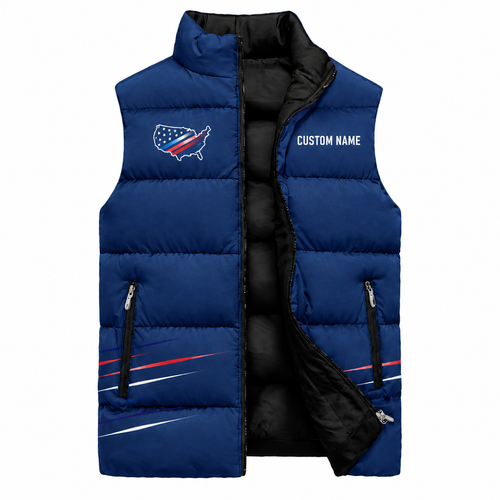 USA Map Stars Runner Sleeveless Running Puffer Jacket