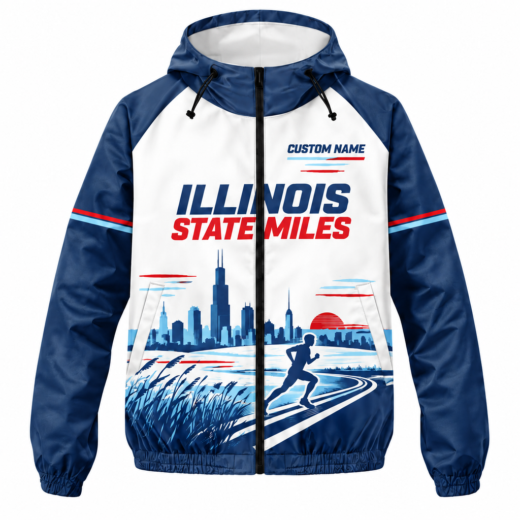 Custom Name Illinois State Miles Illinois Running Windbreaker Jacket