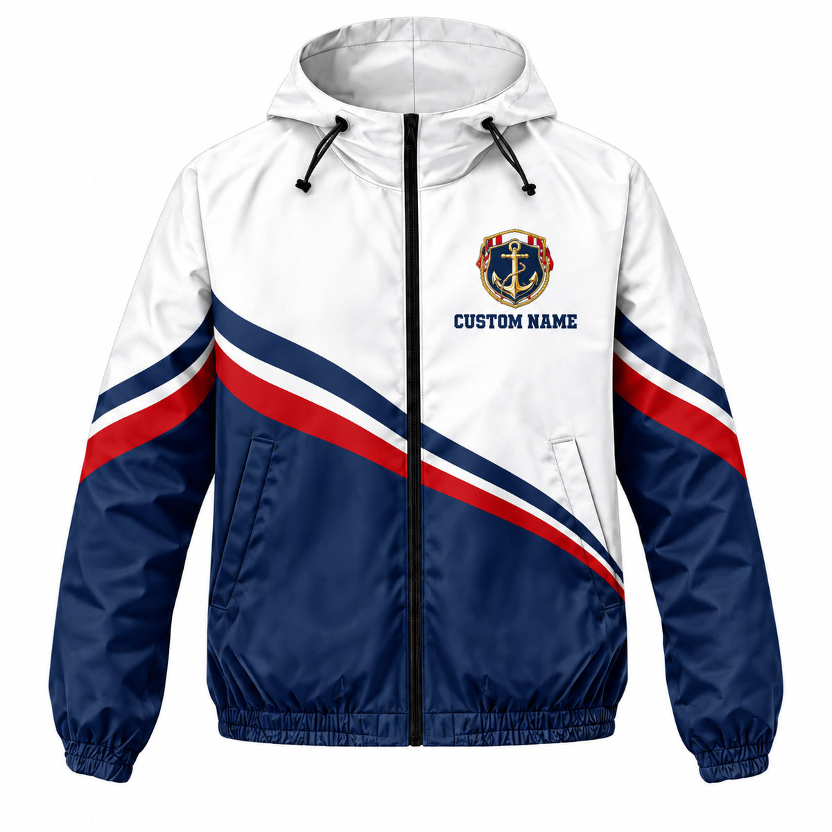 Custom Name Coast Guard Anchor Shield Veteran Running Windbreaker Jacket