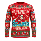 Custom Name Miles Ho Ho Hustlin’ by the Gulf Santa Hustle Galveston Running Long Sleeve Shirt