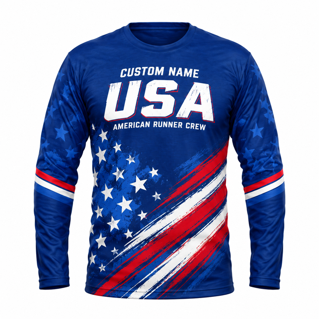 Custom Name American Runner Crew Running Long Sleeve Shirt