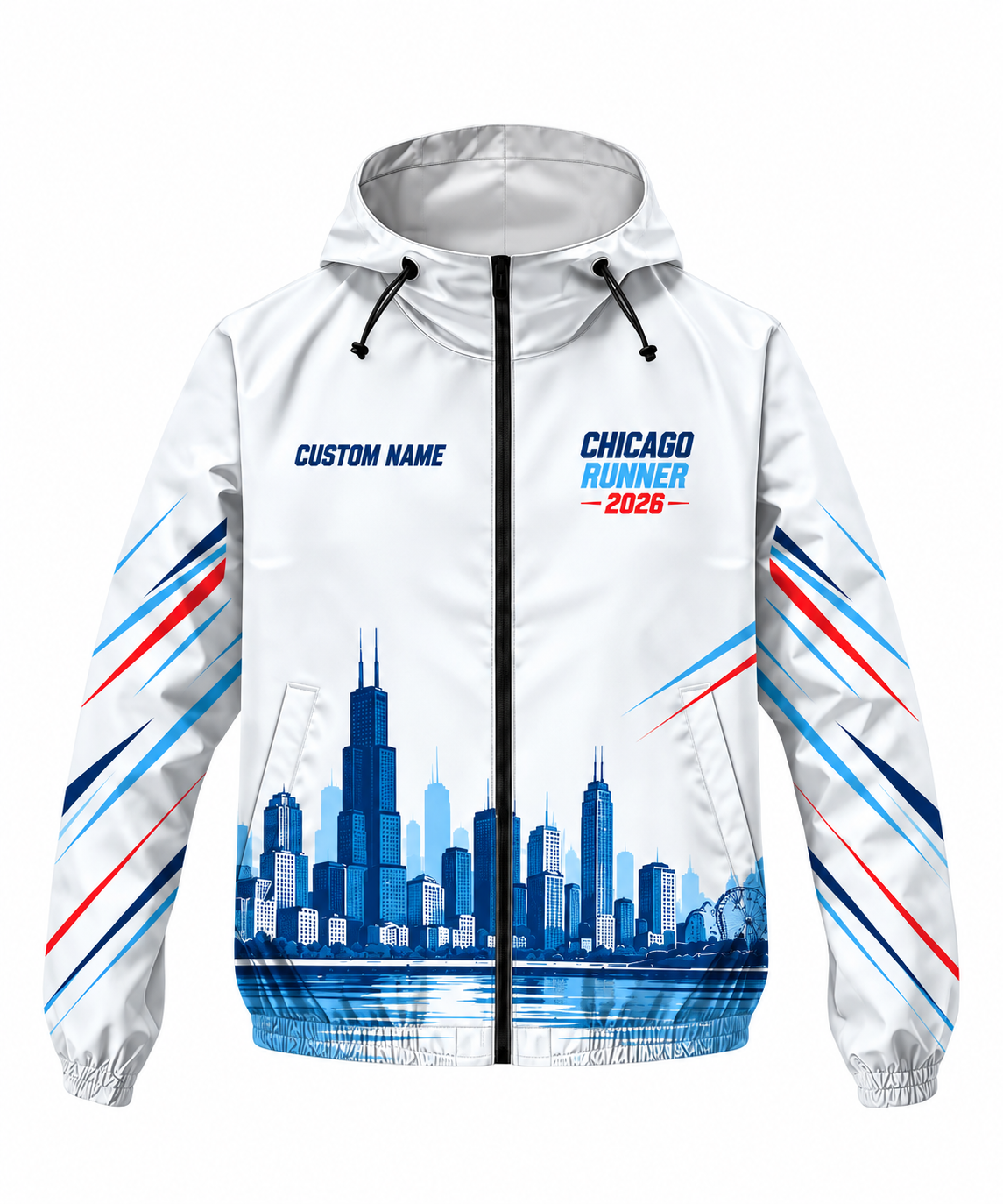 Custom Name Chicago Skyline Velocity Running Windbreaker Jacket